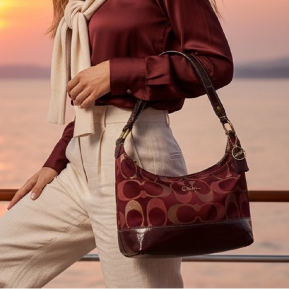 🎉HP🎉Coach Rare Signature 2-In-1 Crossbody 3-Tone Ox Blood Patton Leather Purse